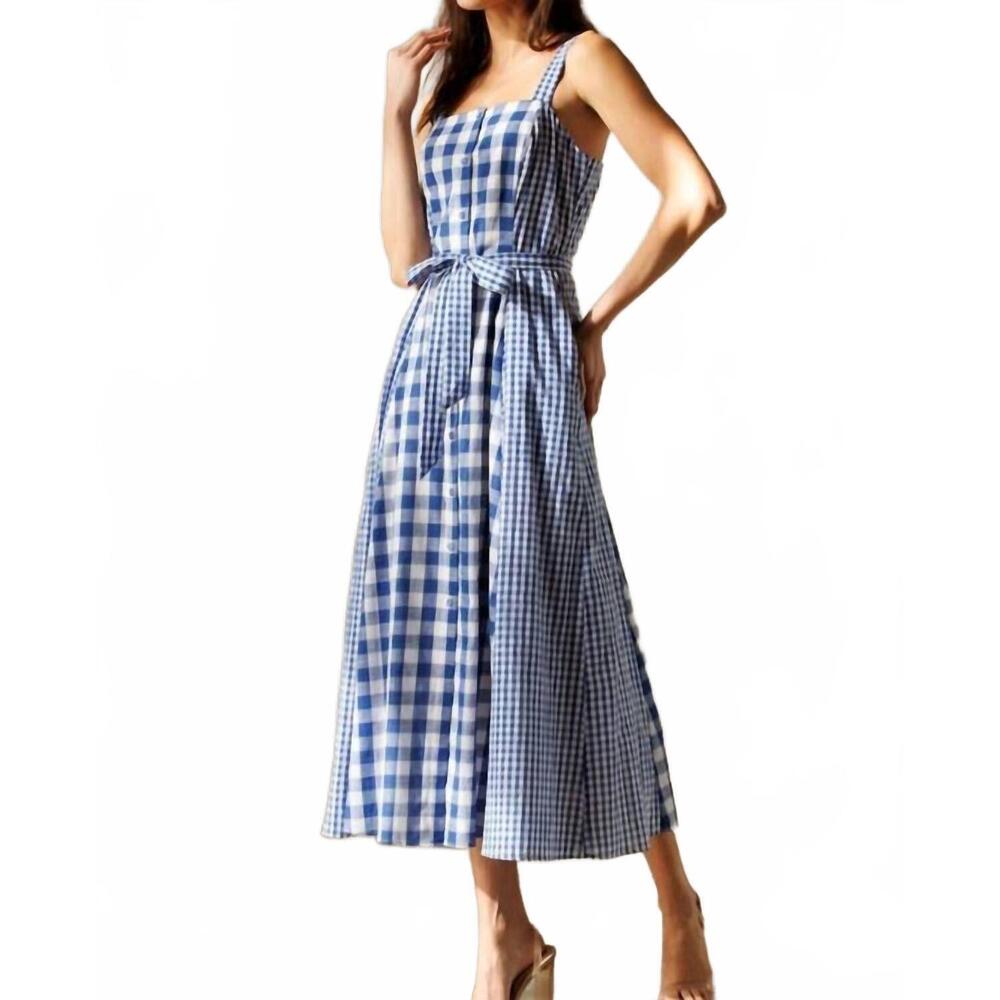 Storia Blue and White Gingham Midi Dress - Picture 7 of 7